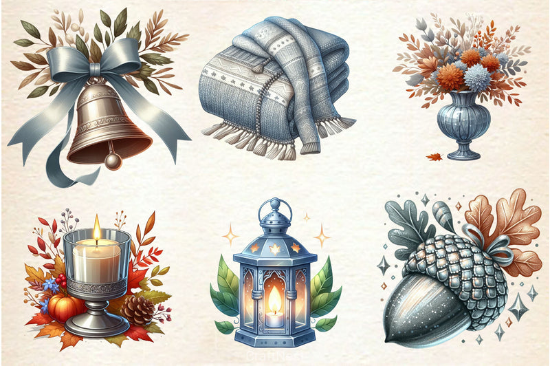Silver Autumn Clipart Bundle 3 - CraftNest - Digital Crafting and Art