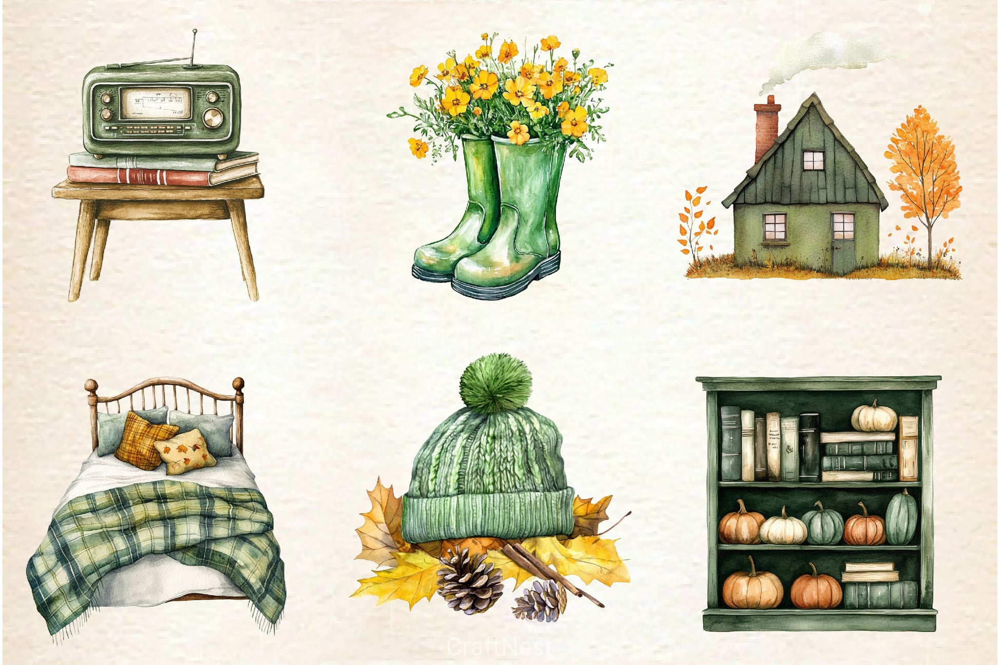 Cozy Green Autumn Clipart Bundle - CraftNest - Digital Crafting and Art