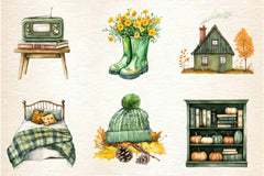 Cozy Green Autumn Clipart Bundle - CraftNest - Digital Crafting and Art
