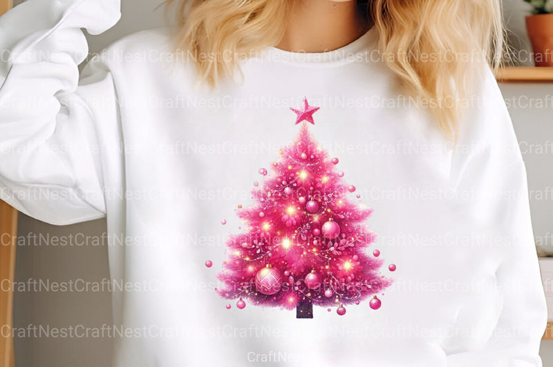 Pink Christmas Tree Clip Art Bundle - CraftNest - Digital Crafting and Art