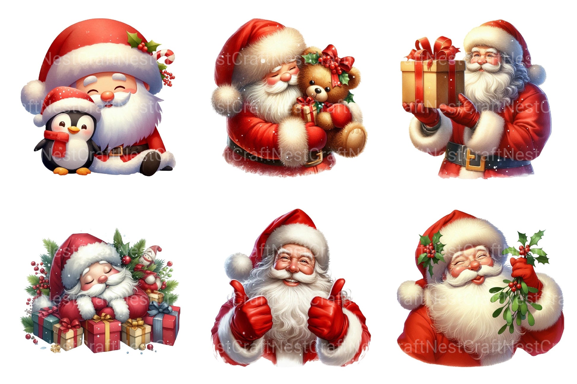 Santa Claus Cute Christmas Whimsical Clipart Bundle Commercial License - CraftNest - Digital Crafting and Art