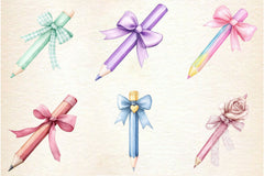 Coquette School Pencil Bow Clipart Bundle - CraftNest - Digital Crafting and Art