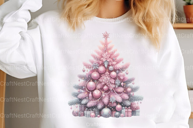 Pink Christmas Tree Clipart Bundle 1 - CraftNest - Digital Crafting and Art