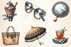 Luxury Black Gingham Summer Clipart Bundle - CraftNest - Digital Crafting and Art
