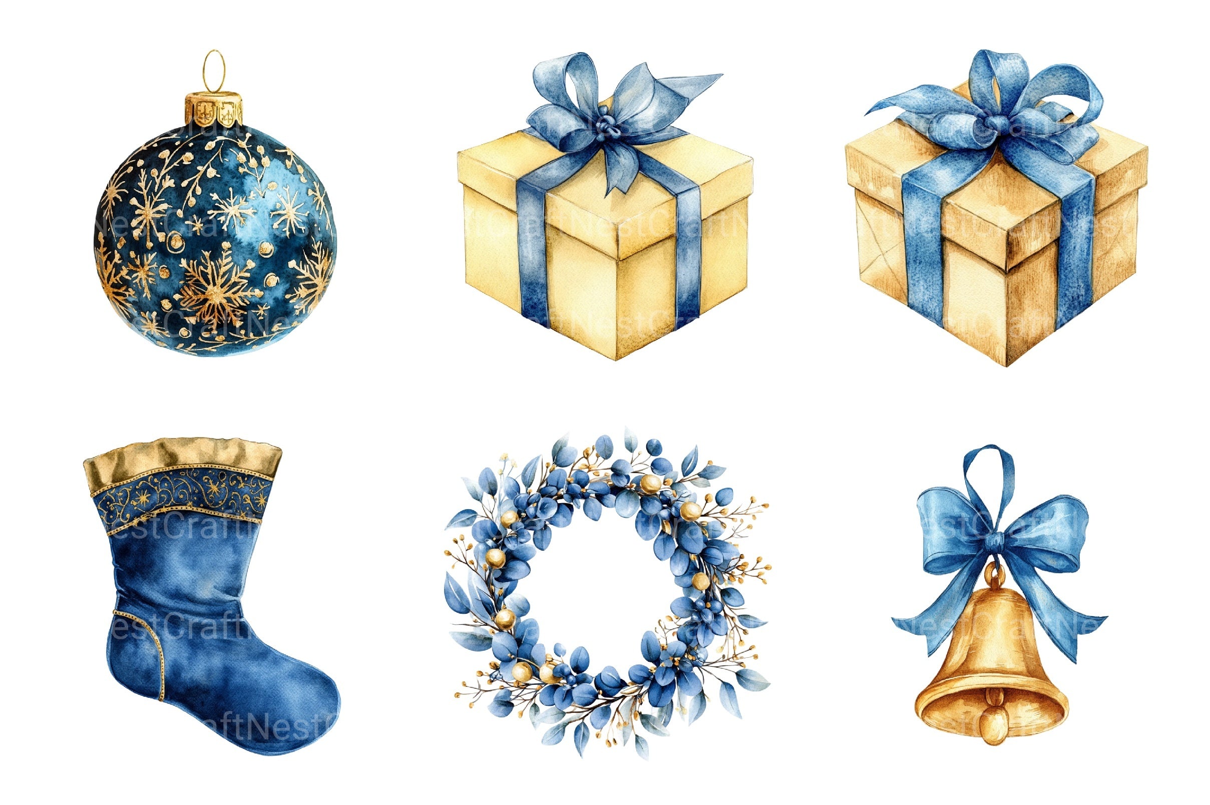 Gold and Blue Christmas Clipart Bundle - CraftNest - Digital Crafting and Art