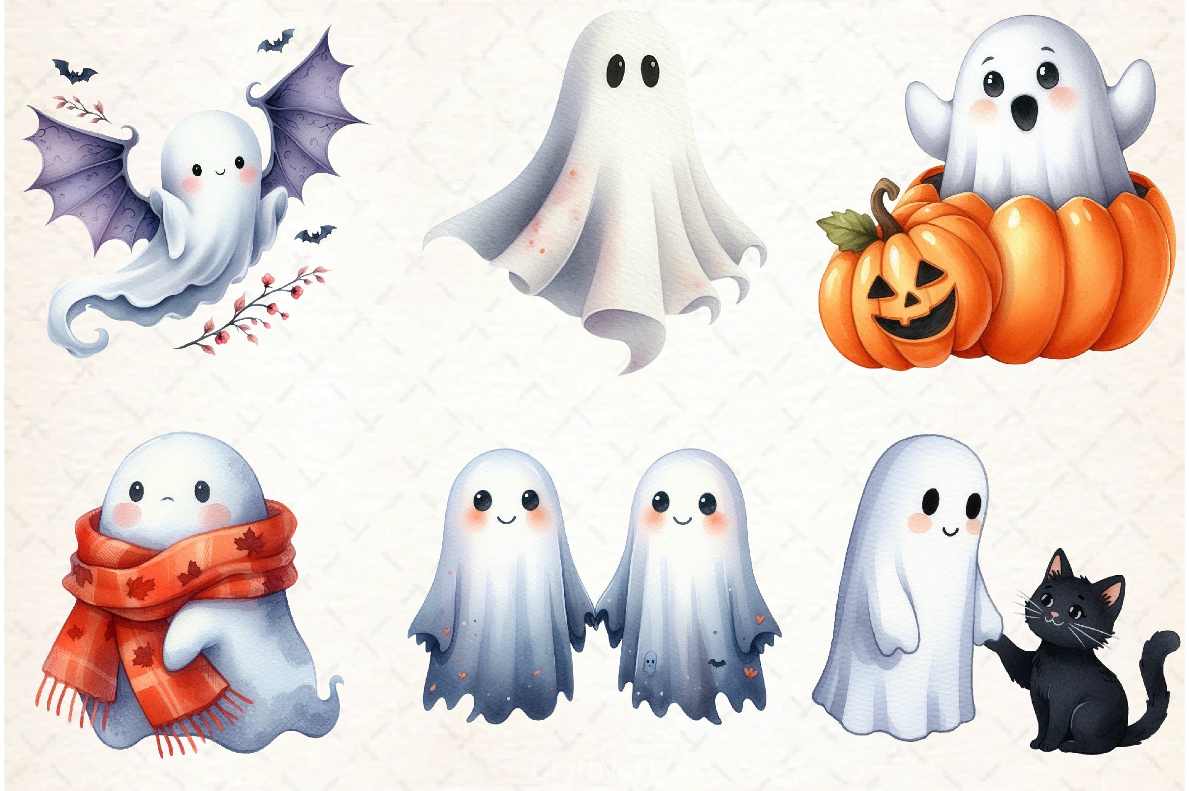 Cute Ghost Clipart Bundle - CraftNest - Digital Crafting and Art