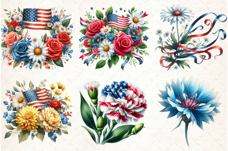 Patriotic Floral Clipart Bundle 1 - CraftNest - Digital Crafting and Art