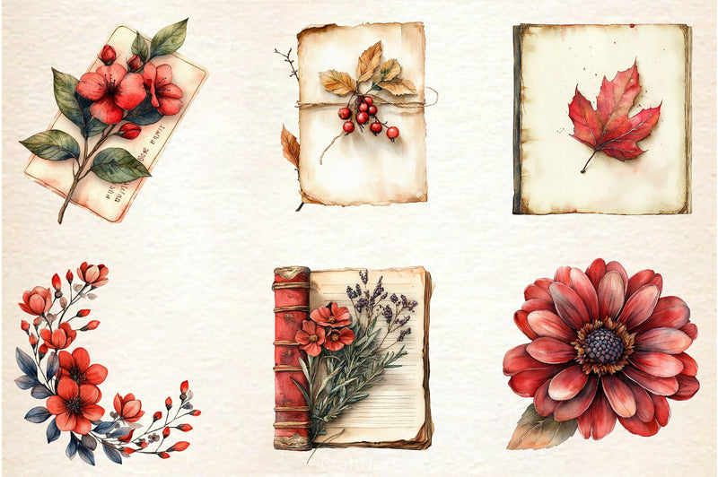Red Vintage Fall Ephemera Clipart Bundle 2 - CraftNest - Digital Crafting and Art
