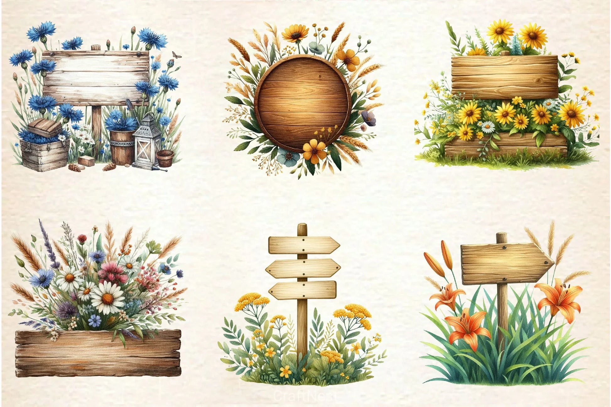 Summer Empty Sign Wildflowers Clipart Bundle 2 - CraftNest - Digital Crafting and Art