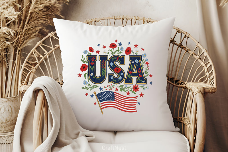 Floral Embroidery USA Retro Clipart Bundle 2 - CraftNest - Digital Crafting and Art