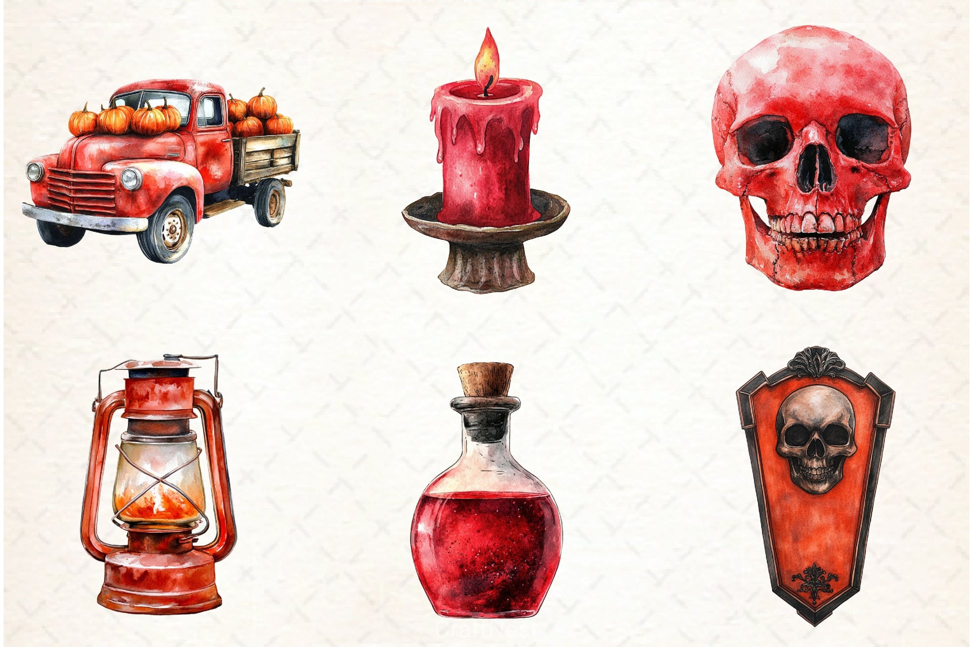 Vintage Red Halloween Clipart Bundle - CraftNest - Digital Crafting and Art