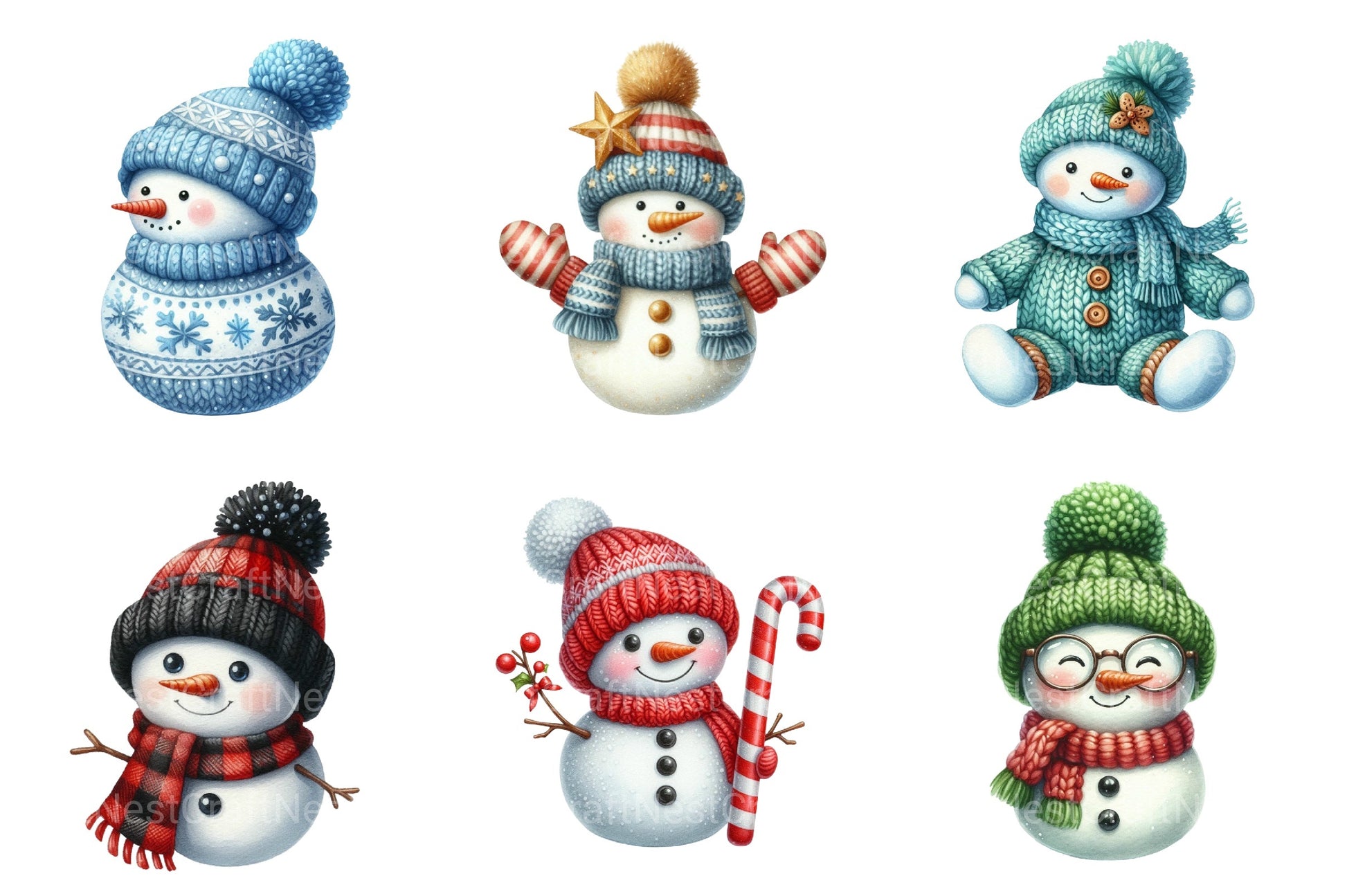 Knitted Snowmen Winter Set Clipart Bundle - CraftNest - Digital Crafting and Art