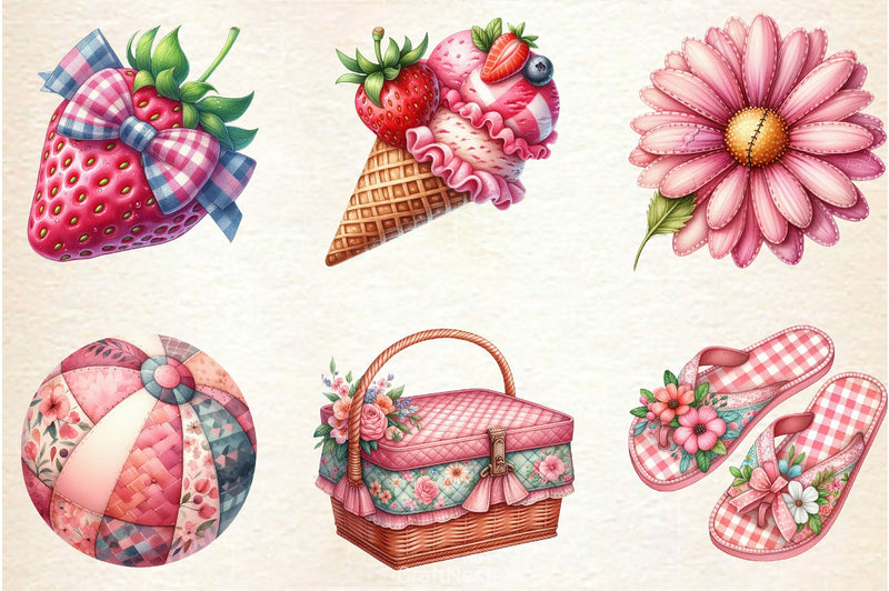Pink Patchwork Summer Clipart Bundle - CraftNest - Digital Crafting and Art
