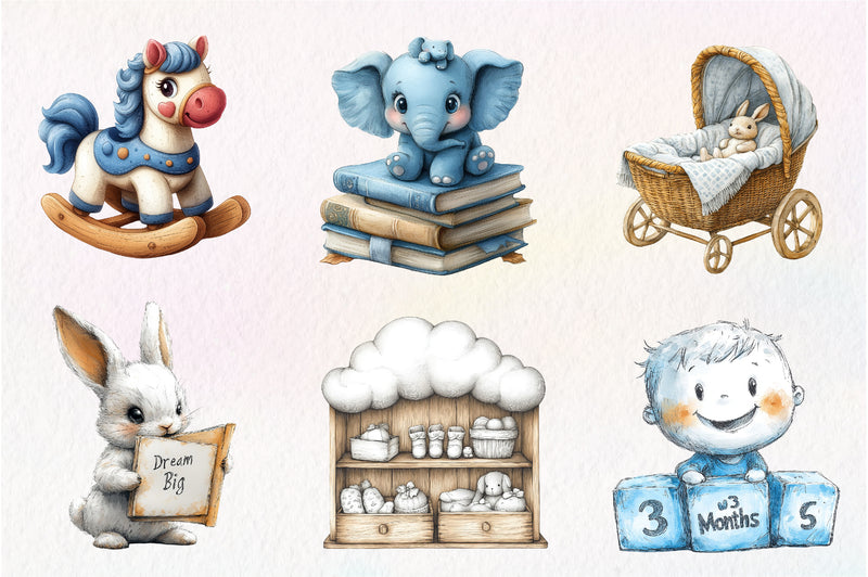 Blue Baby Boy Nursery Clipart Bundle 1 - CraftNest - Digital Crafting and Art