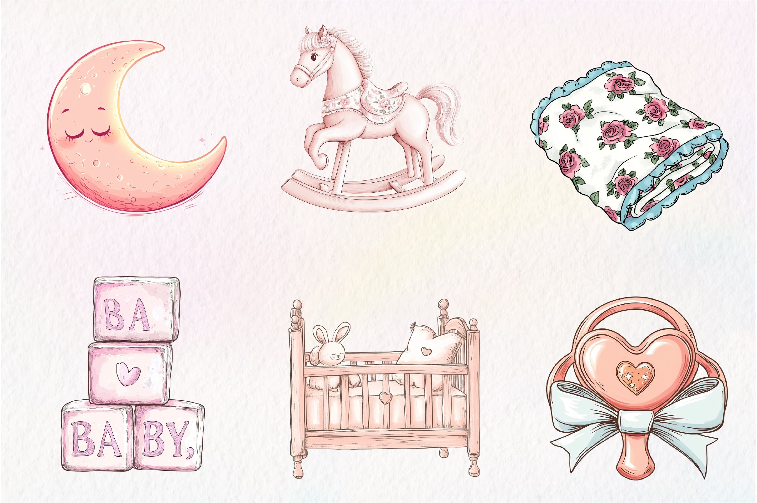 Pink Baby Girl Nursery Clipart Bundle 2 - CraftNest - Digital Crafting and Art