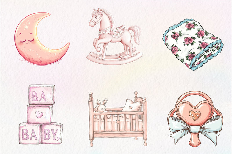 Pink Baby Girl Nursery Clipart Bundle 2 - CraftNest - Digital Crafting and Art
