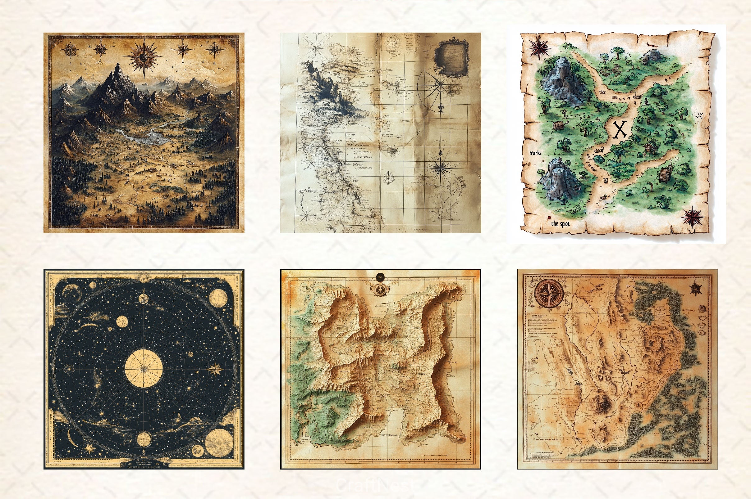 Antique Maps Digital Paper 2 - CraftNest - Digital Crafting and Art