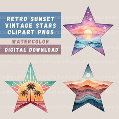 Retro Sunsets Star Clipart Bundle - CraftNest - Digital Crafting and Art