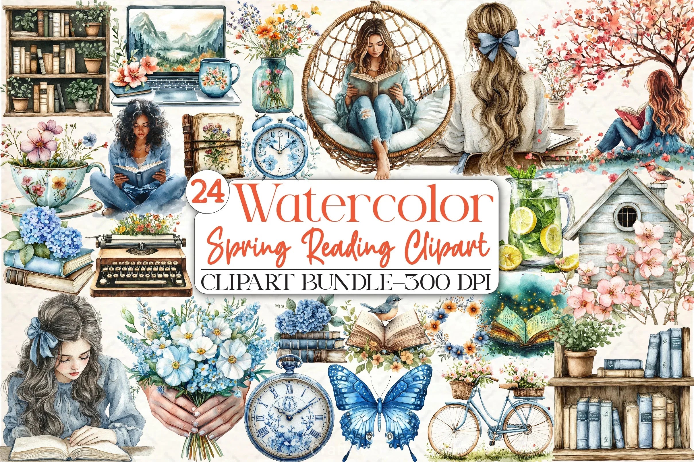 Spring Reading Clipart Bundle