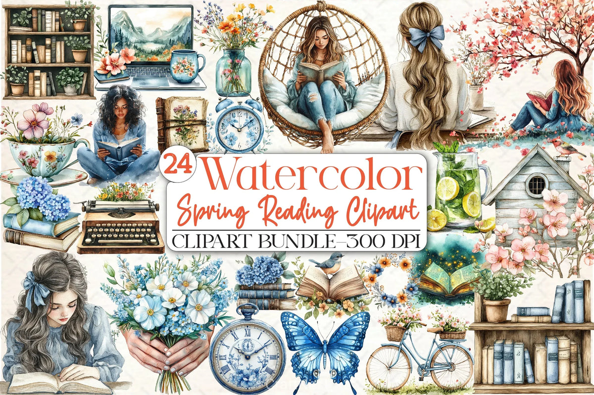 Spring Reading Sign Spring Reading Clipart Bundle