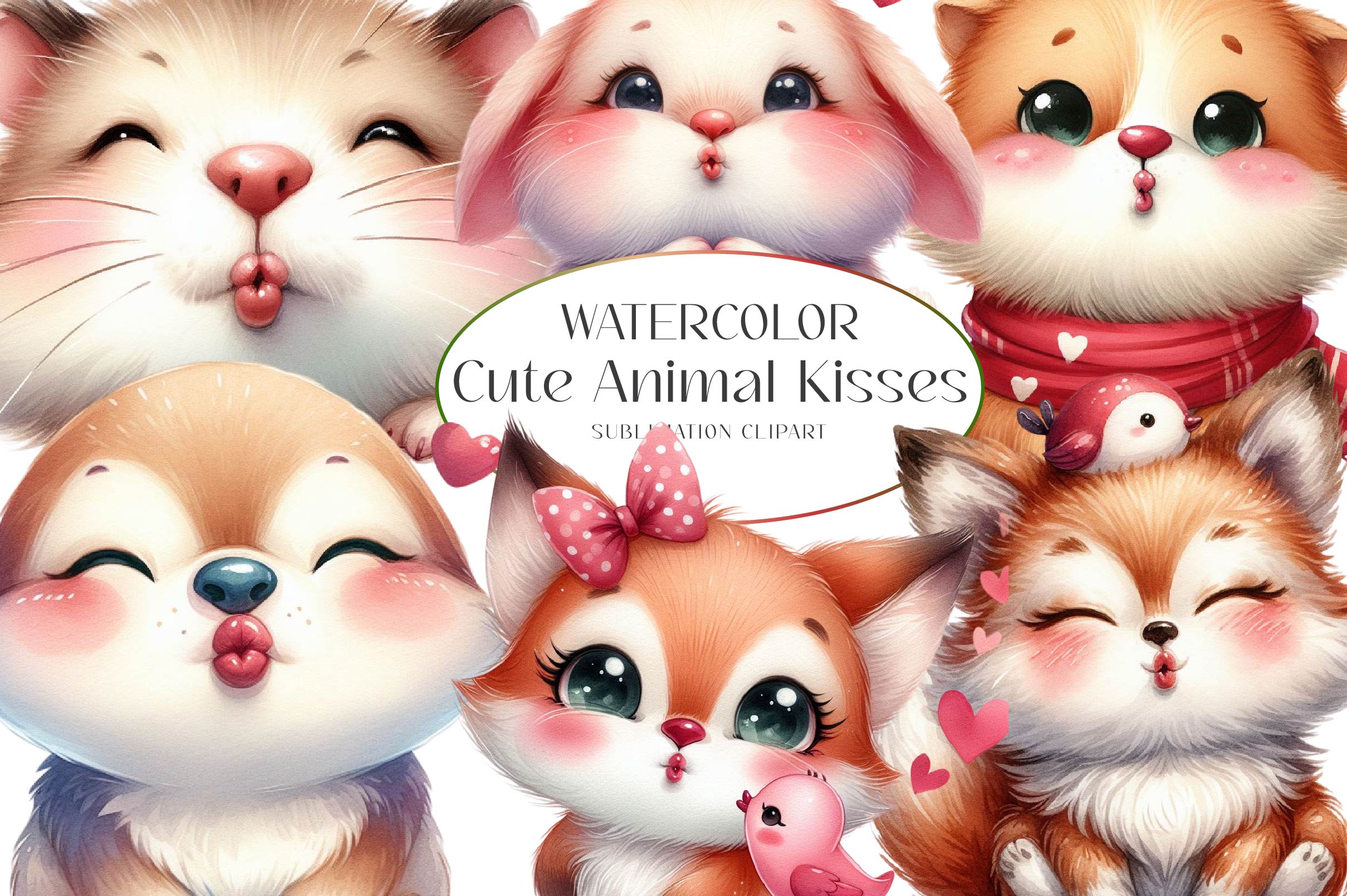 Cute Animal Kisses Clipart Bundle - CraftNest - Digital Crafting and Art
