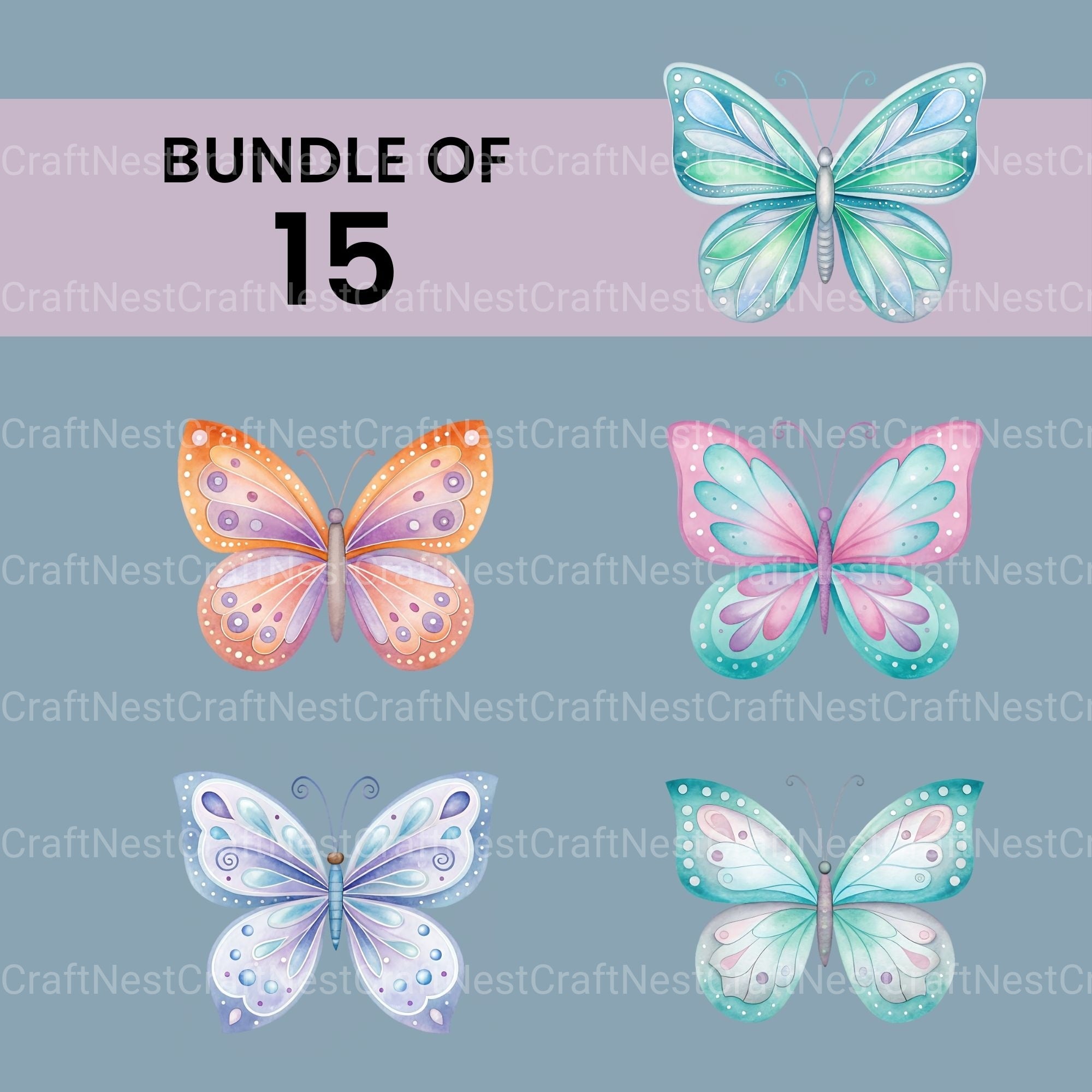 Pastel Butterflies Clipart Bundle - CraftNest - Digital Crafting and Art