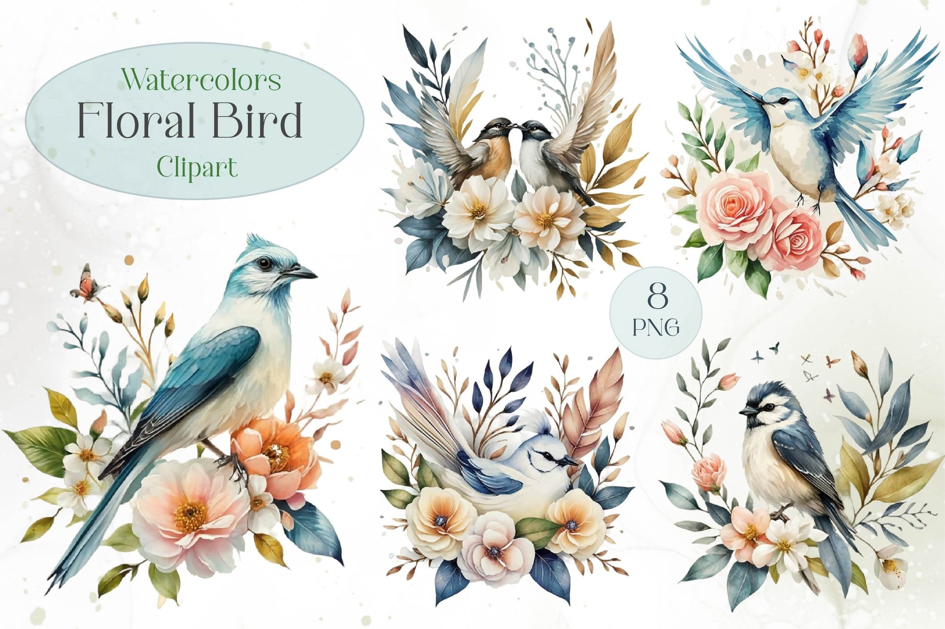Floral Bird Clipart Bundle - CraftNest - Digital Crafting and Art