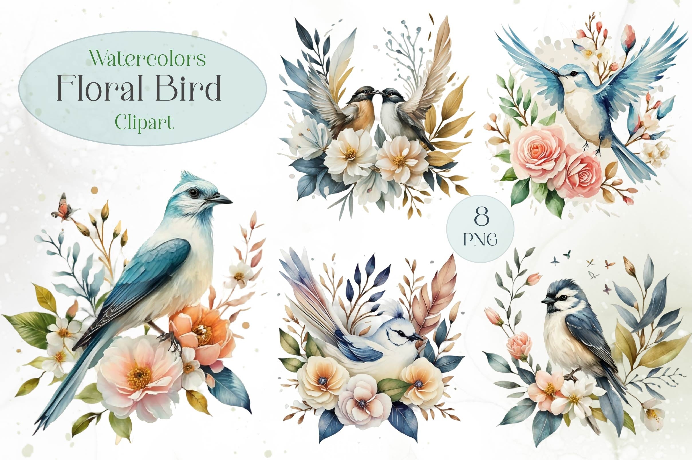Floral Bird Clipart Bundle - CraftNest - Digital Crafting and Art