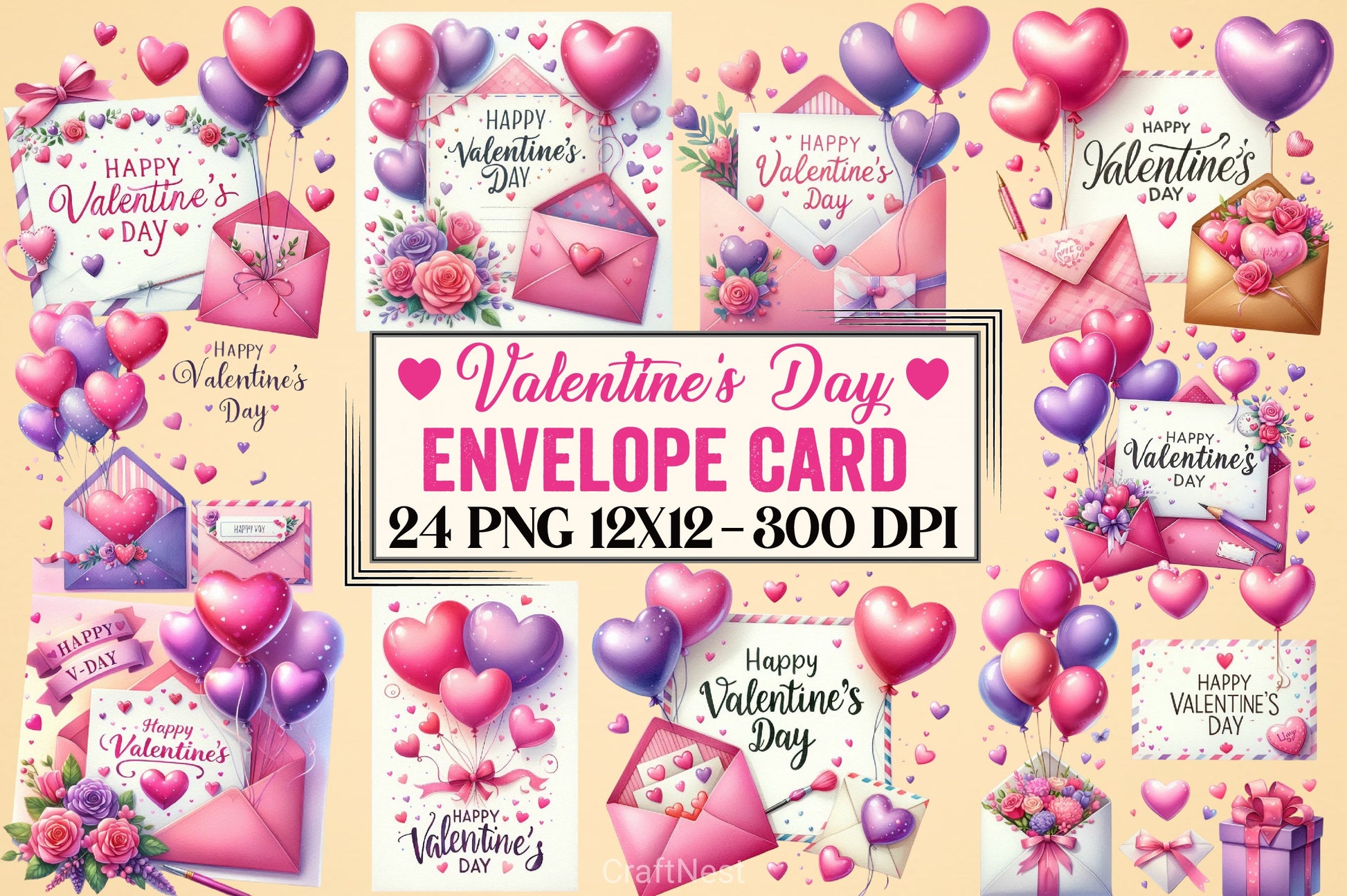 Valentine Envelope Card Clipart Bundle - CraftNest - Digital Crafting and Art