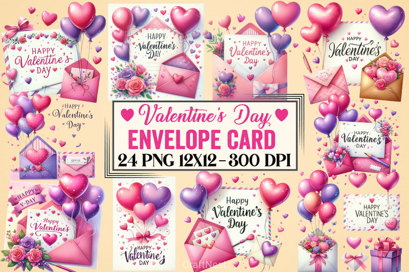 Valentine Envelope Card Clipart Bundle - CraftNest - Digital Crafting and Art