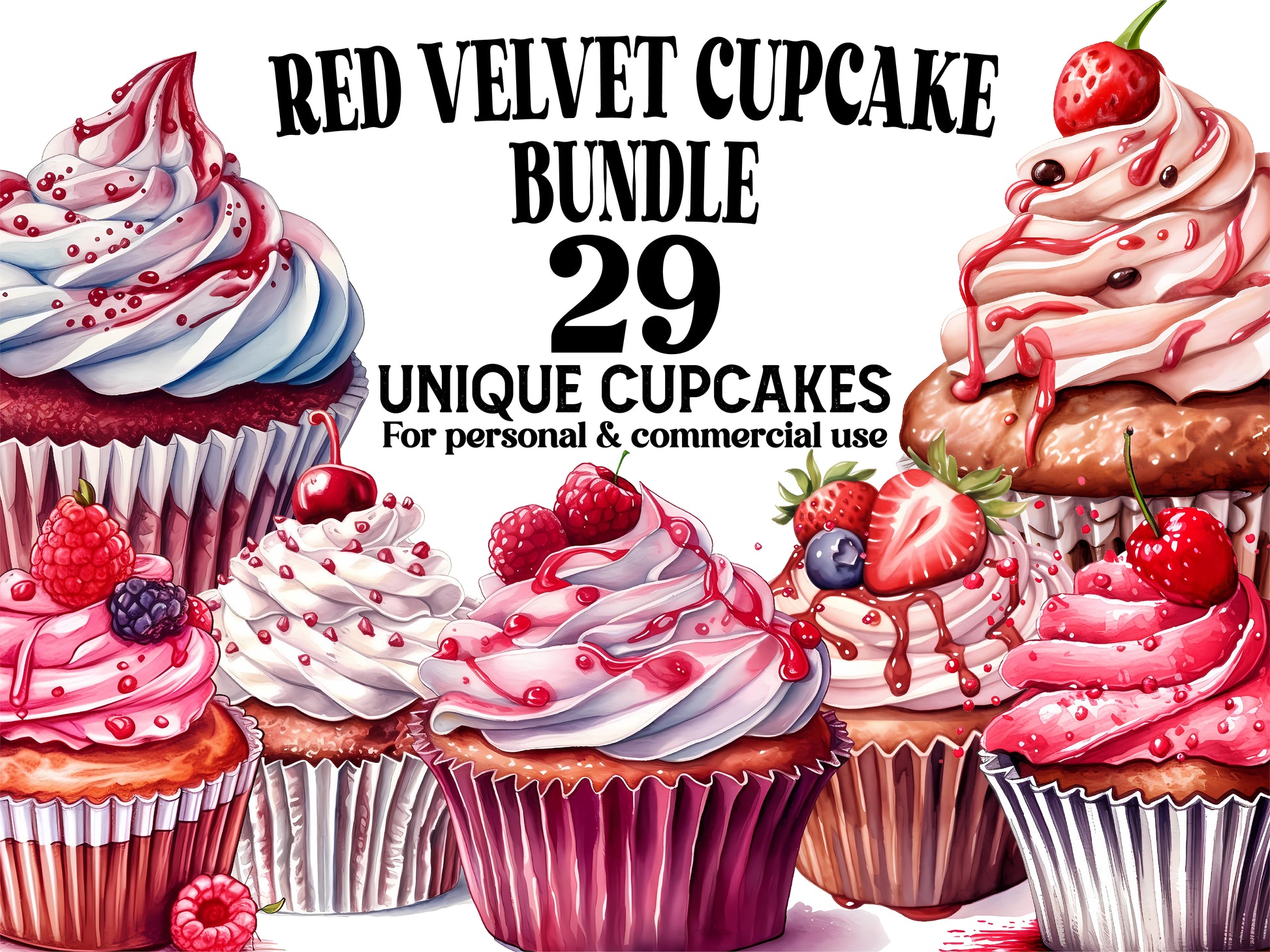 Red Velvet Cupcakes Clipart - CraftNest