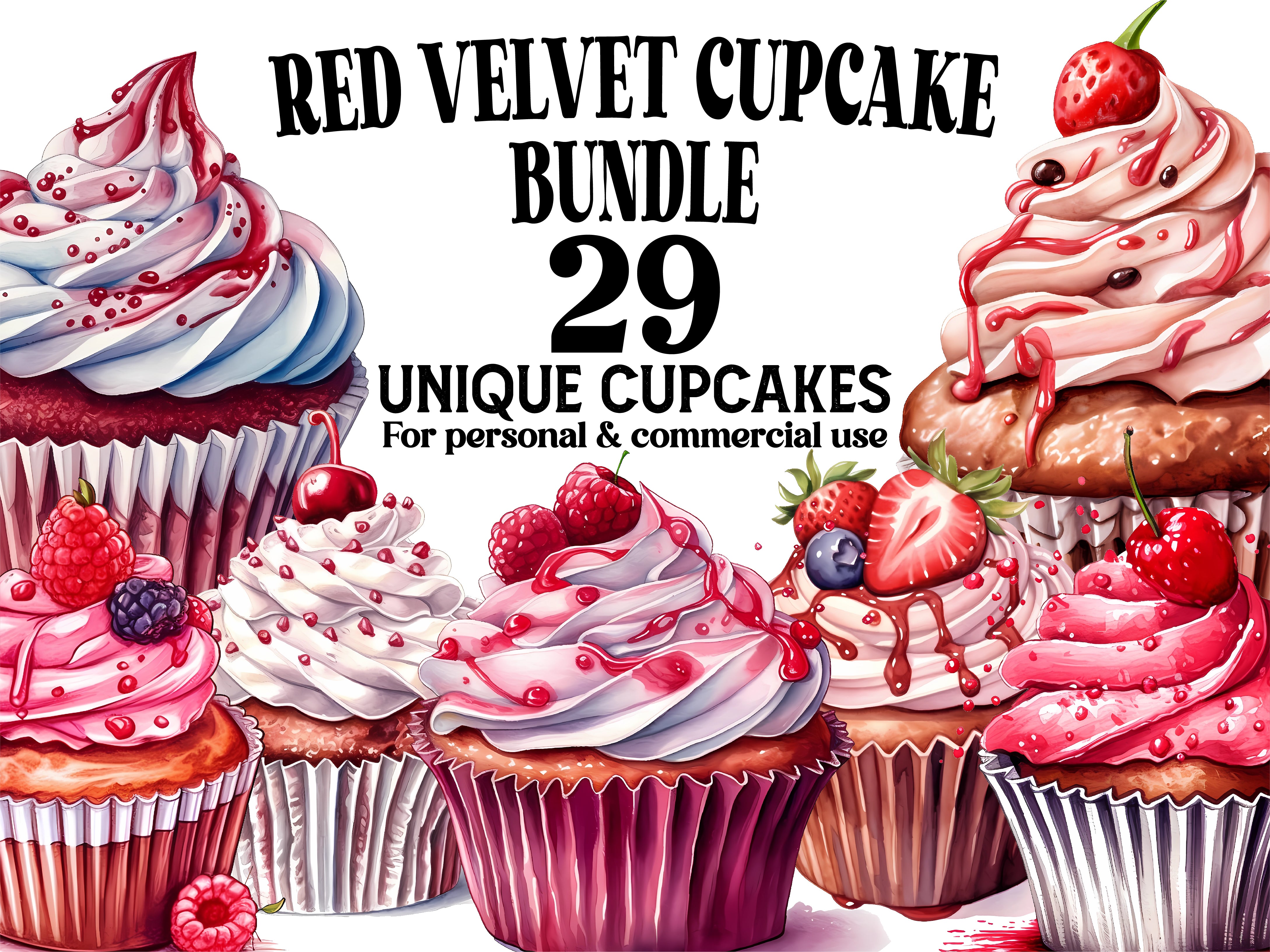Red Velvet Cupcakes Clipart - CraftNest