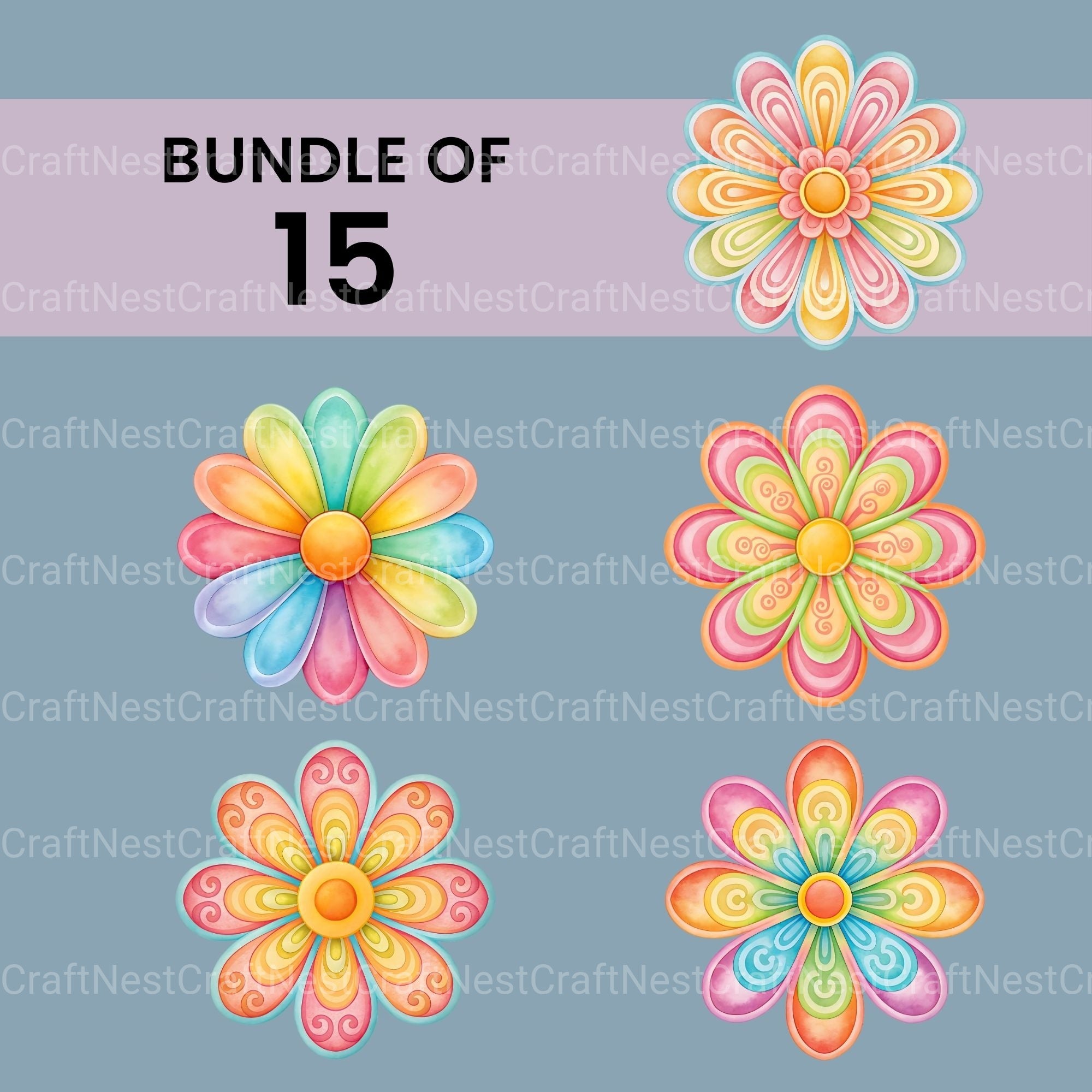 Groovy Flowers Clipart Bundle - CraftNest - Digital Crafting and Art