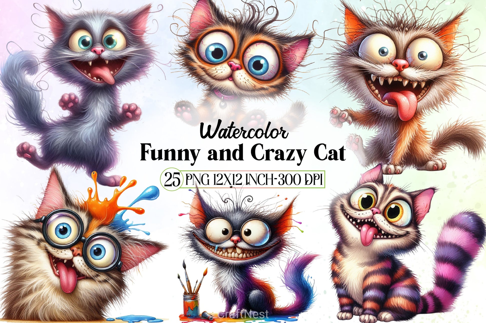 Funny Crazy Cat Clipart Bundle - CraftNest - Digital Crafting and Art