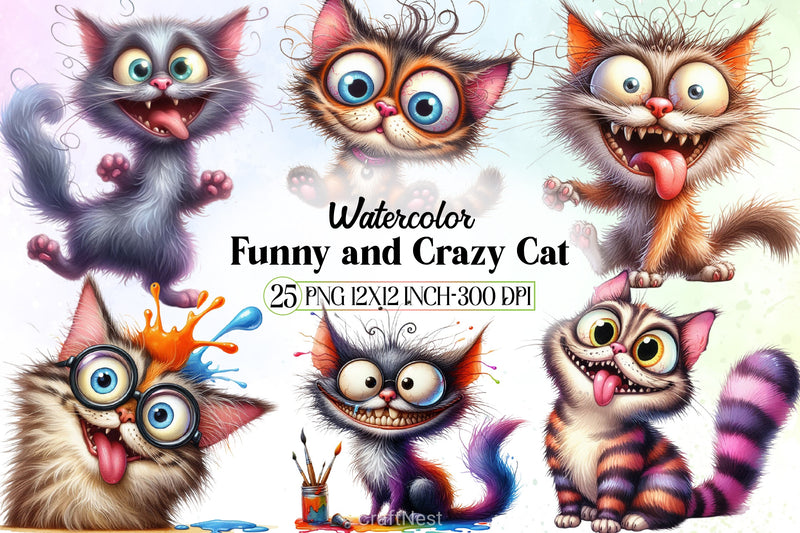 Funny Crazy Cat Clipart Bundle - CraftNest - Digital Crafting and Art