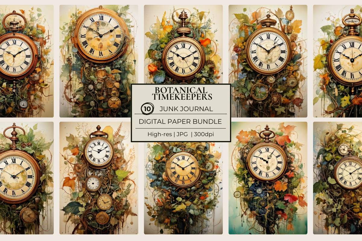 Botanical Timekeepers Junk Journal Papers