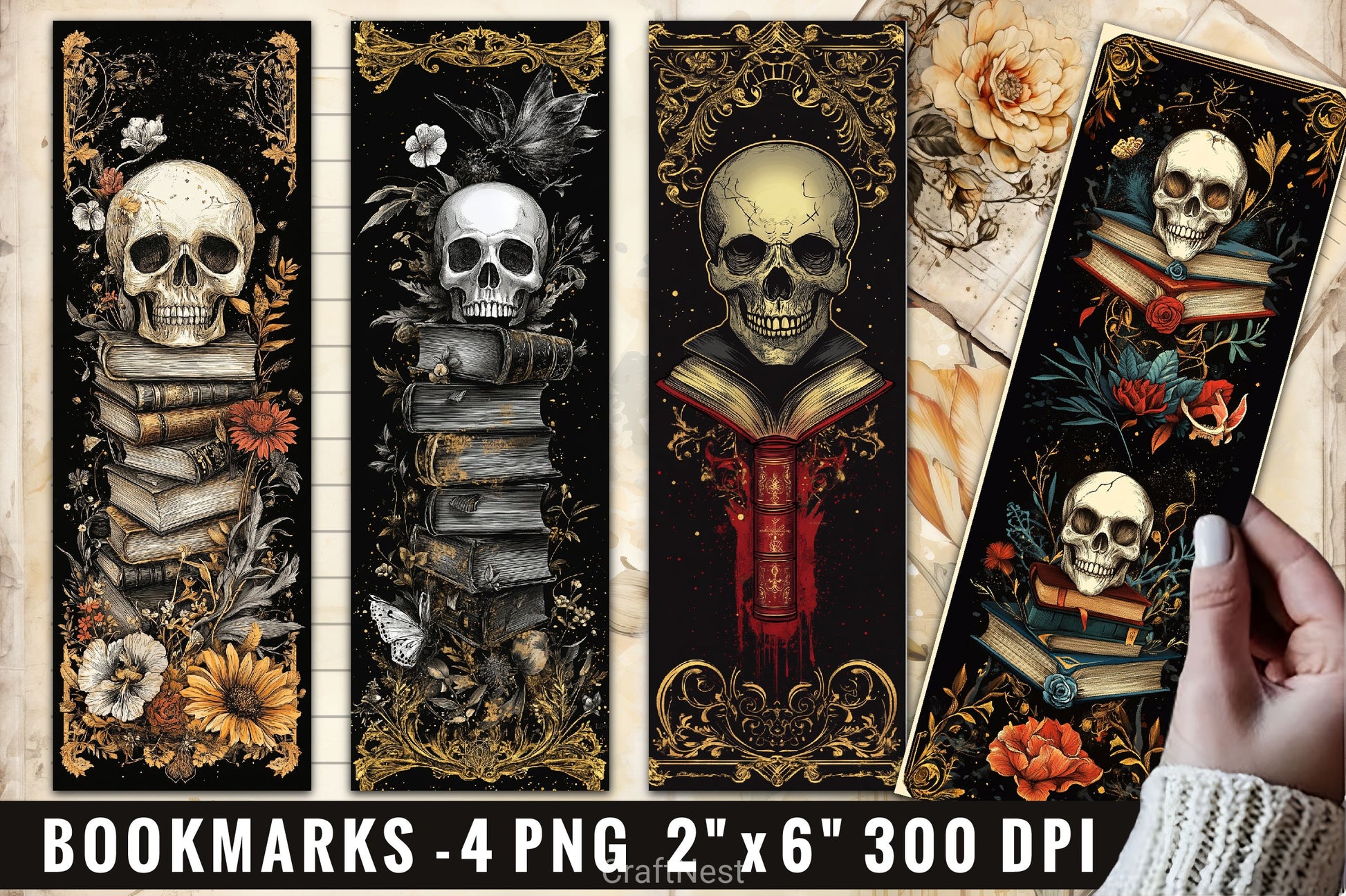 Halloween Skull Books Roses Clipart Bundle - CraftNest - Digital Crafting and Art