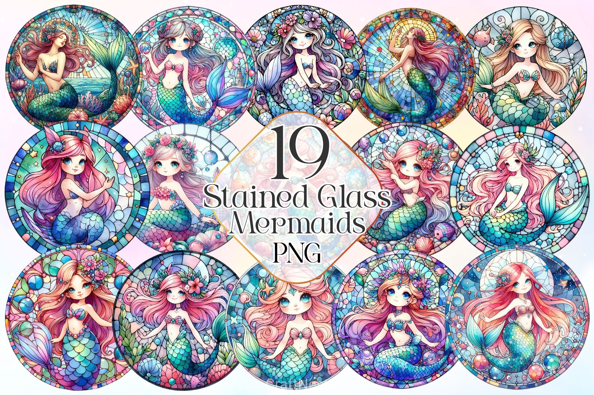 Stained Glass Mermaid Wind Spinner Clipart Bundle - CraftNest - Digital Crafting and Art