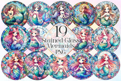 Stained Glass Mermaid Wind Spinner Clipart Bundle - CraftNest - Digital Crafting and Art