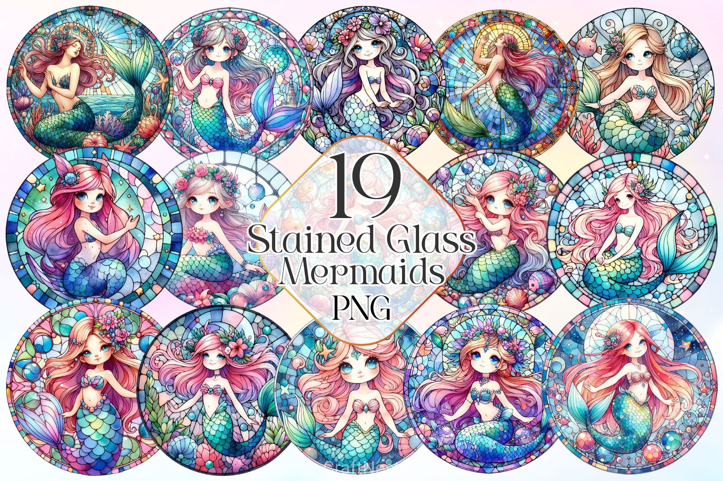 Stained Glass Mermaid Wind Spinner Clipart Bundle - CraftNest - Digital Crafting and Art
