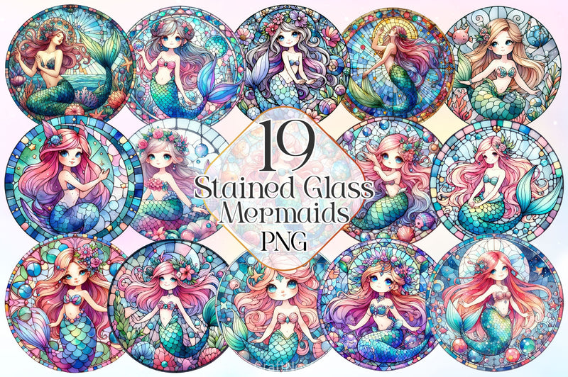 Stained Glass Mermaid Wind Spinner Clipart Bundle - CraftNest - Digital Crafting and Art