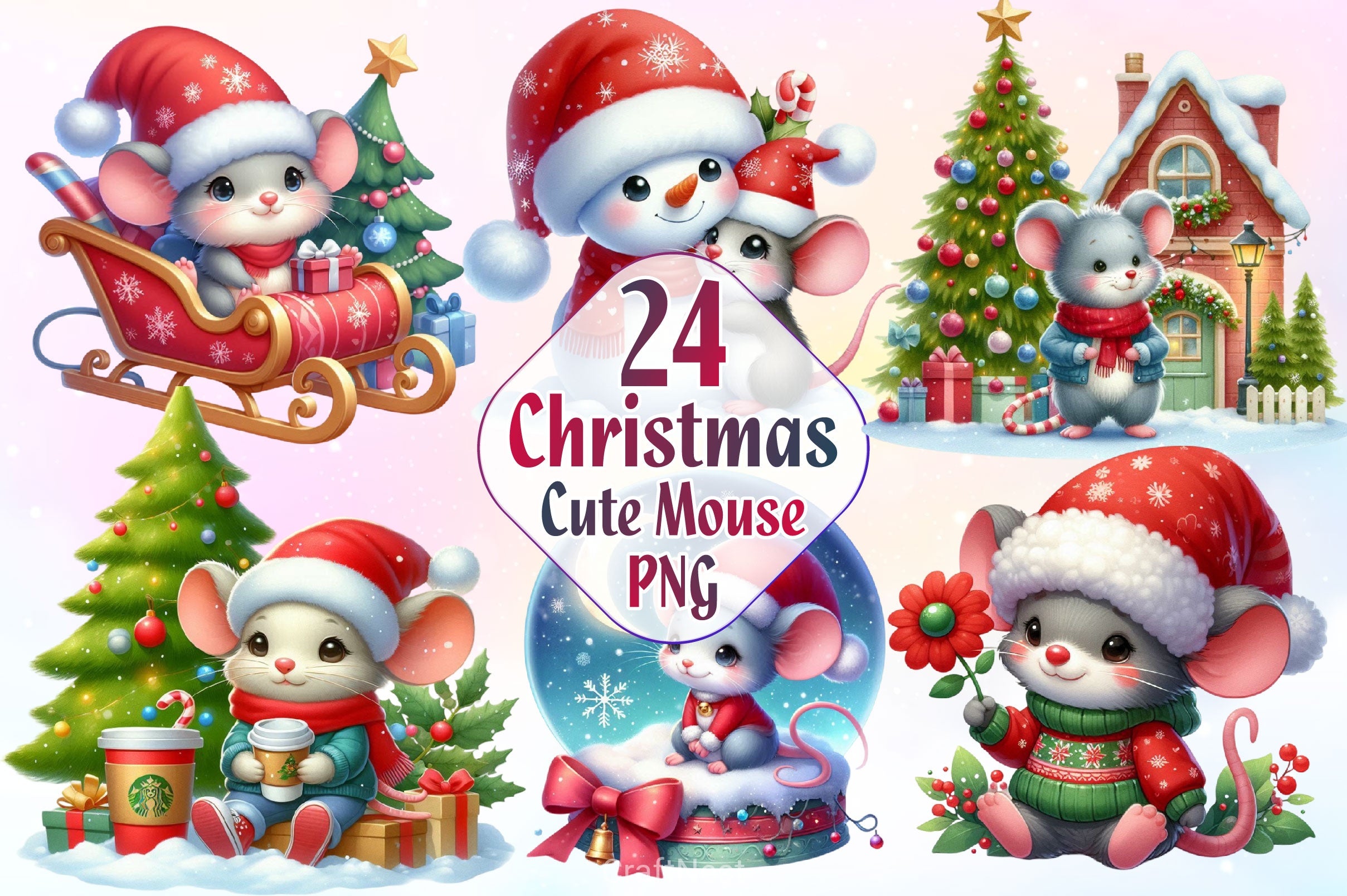 Funny Christmas Mouse Clipart Bundle 2 - CraftNest - Digital Crafting and Art