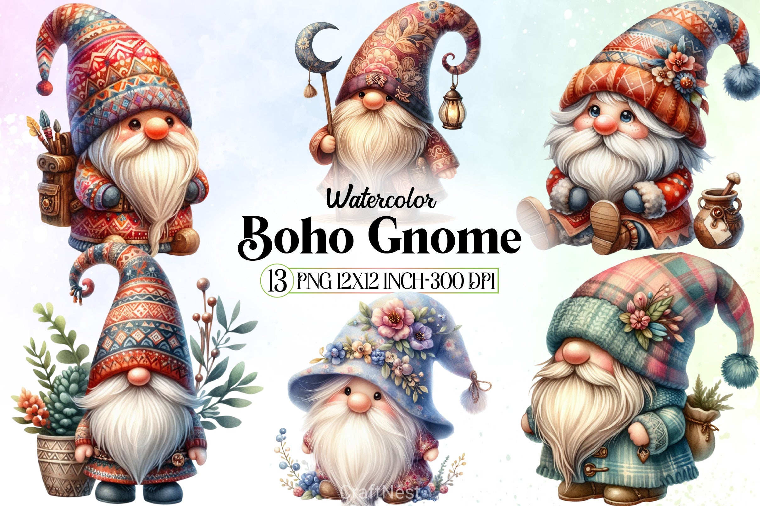 Boho Gnome Clipart Bundle - CraftNest - Digital Crafting and Art