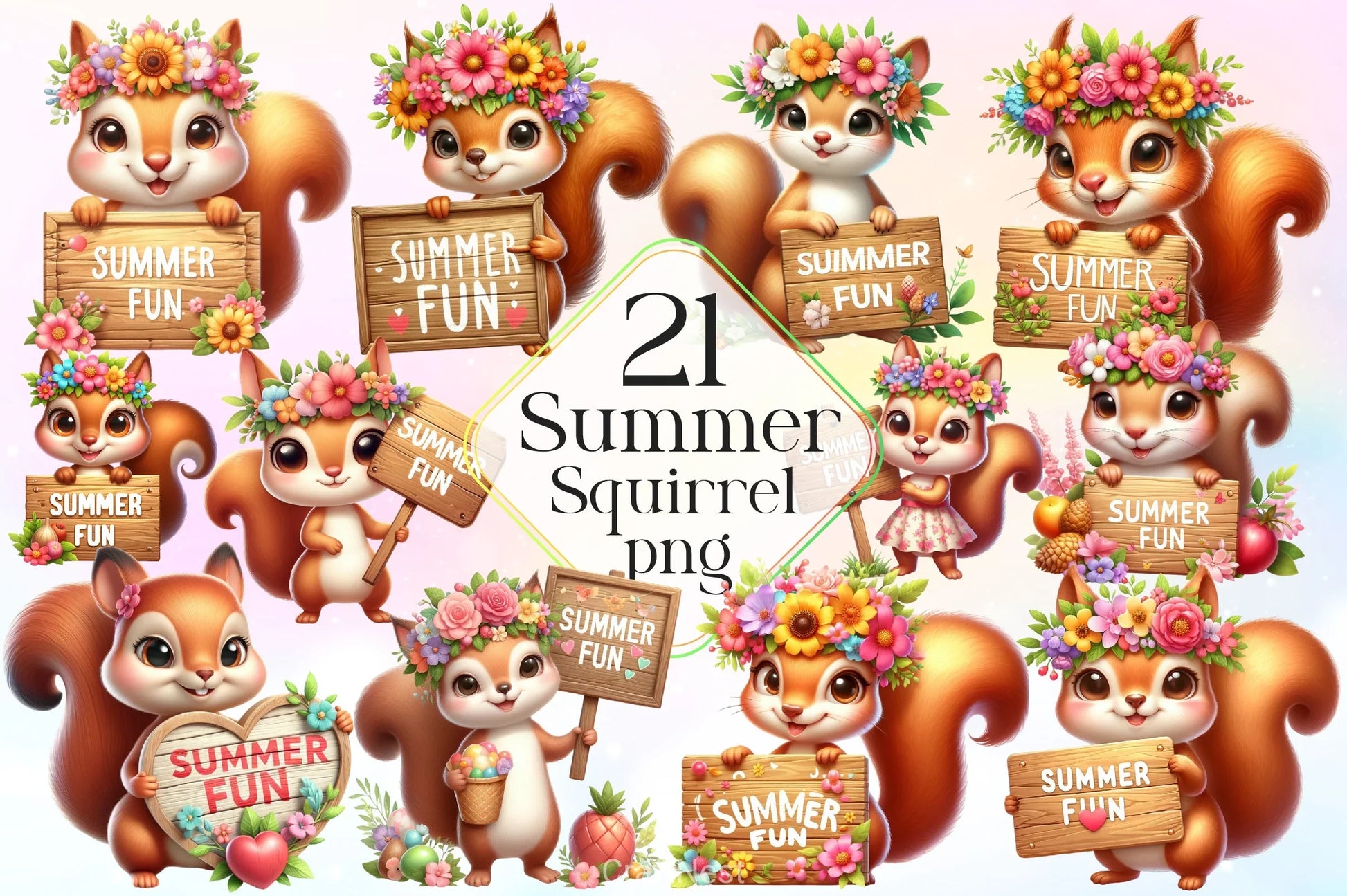 Summer Squirrel Clipart Bundle 2 - CraftNest - Digital Crafting and Art