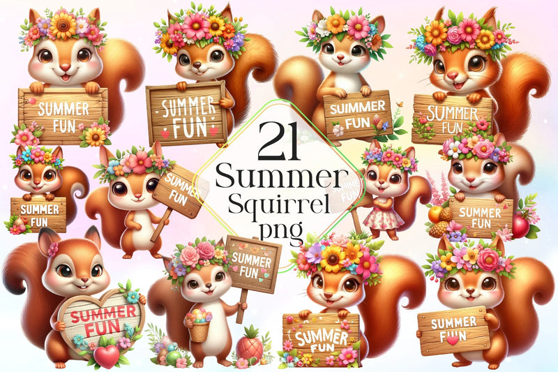 Summer Squirrel Clipart Bundle 2 - CraftNest - Digital Crafting and Art
