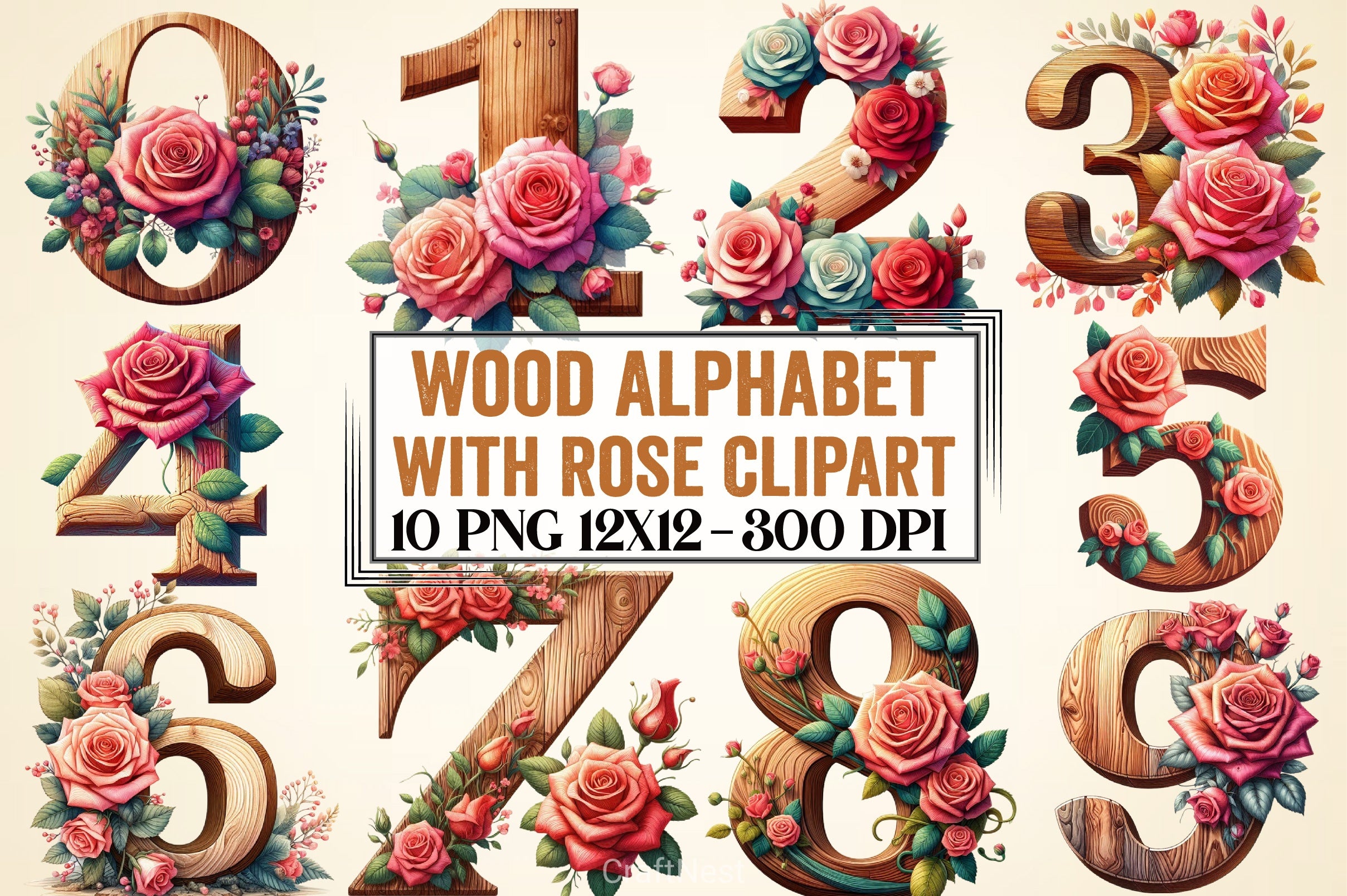 Wood Alphabet Rose Clipart Bundle 2 - CraftNest - Digital Crafting and Art