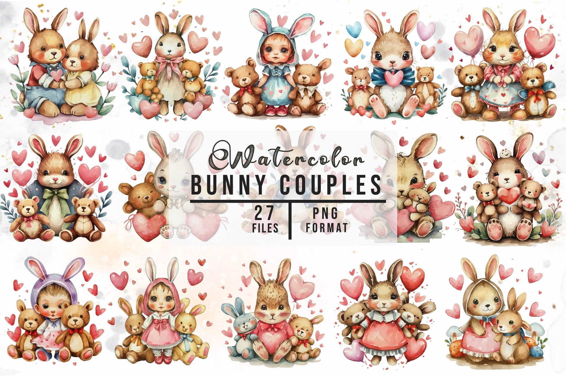 Watercolour Bunny Couples Clipart Bundle - CraftNest - Digital Crafting and Art