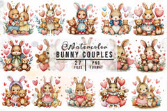 Watercolour Bunny Couples Clipart Bundle - CraftNest - Digital Crafting and Art