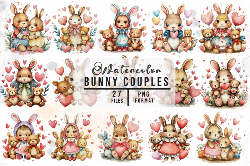 Watercolour Bunny Couples Clipart Bundle - CraftNest - Digital Crafting and Art