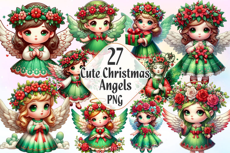 Cute Christmas Angels Clipart Bundle - CraftNest - Digital Crafting and Art